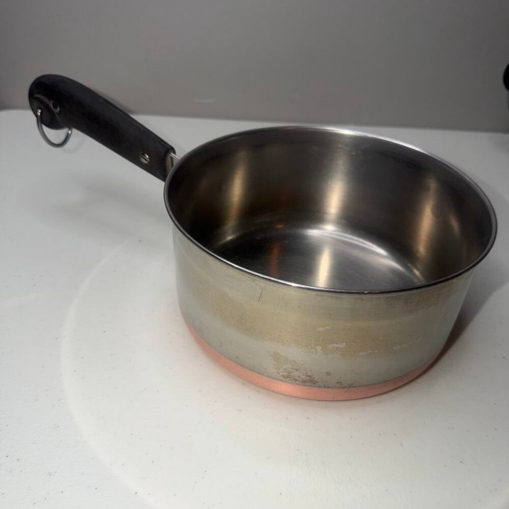Revere Ware 2 Quart Copper Bottom Saucepan Pot with Lid USA 1801 Stainless Steel